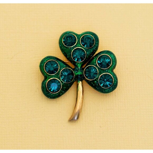 Vintage Intricate Three Leaf Clover Rhinestones Brooch i27 - Picture 1 of 2